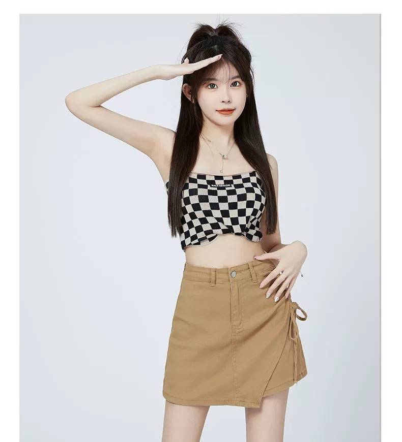 設計感高腰顯瘦不規則A字裙，2025春季新款抽繩A字包臀半身裙